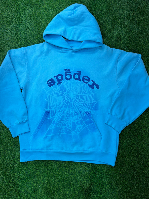 Sp5der OG Web V2 Spray Hoodie in light blue
