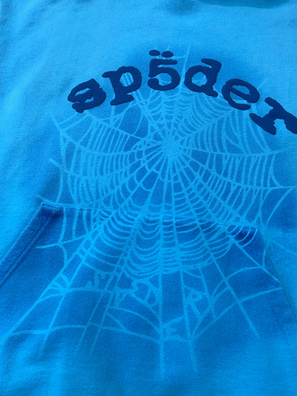 Sp5der OG Web V2 Spray Hoodie in light blue