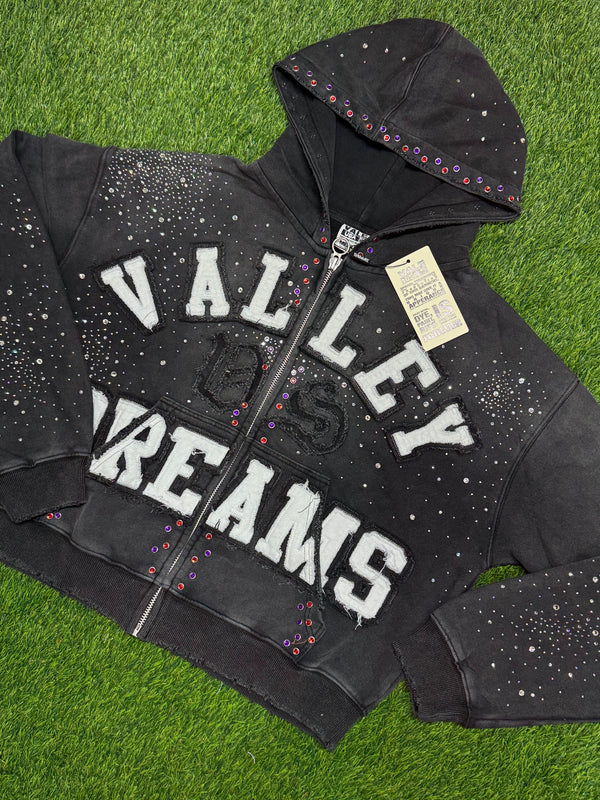 VALE “Vale Dreams” Rhinestone Embellishment Zip Hoodie